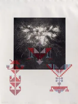 Farid Abu Shakra, Embroidered Landscape, 2008, engraving and threads on pape